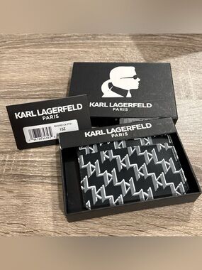 Karl Lagerfeld Black & White Logo Pattern Card Holder